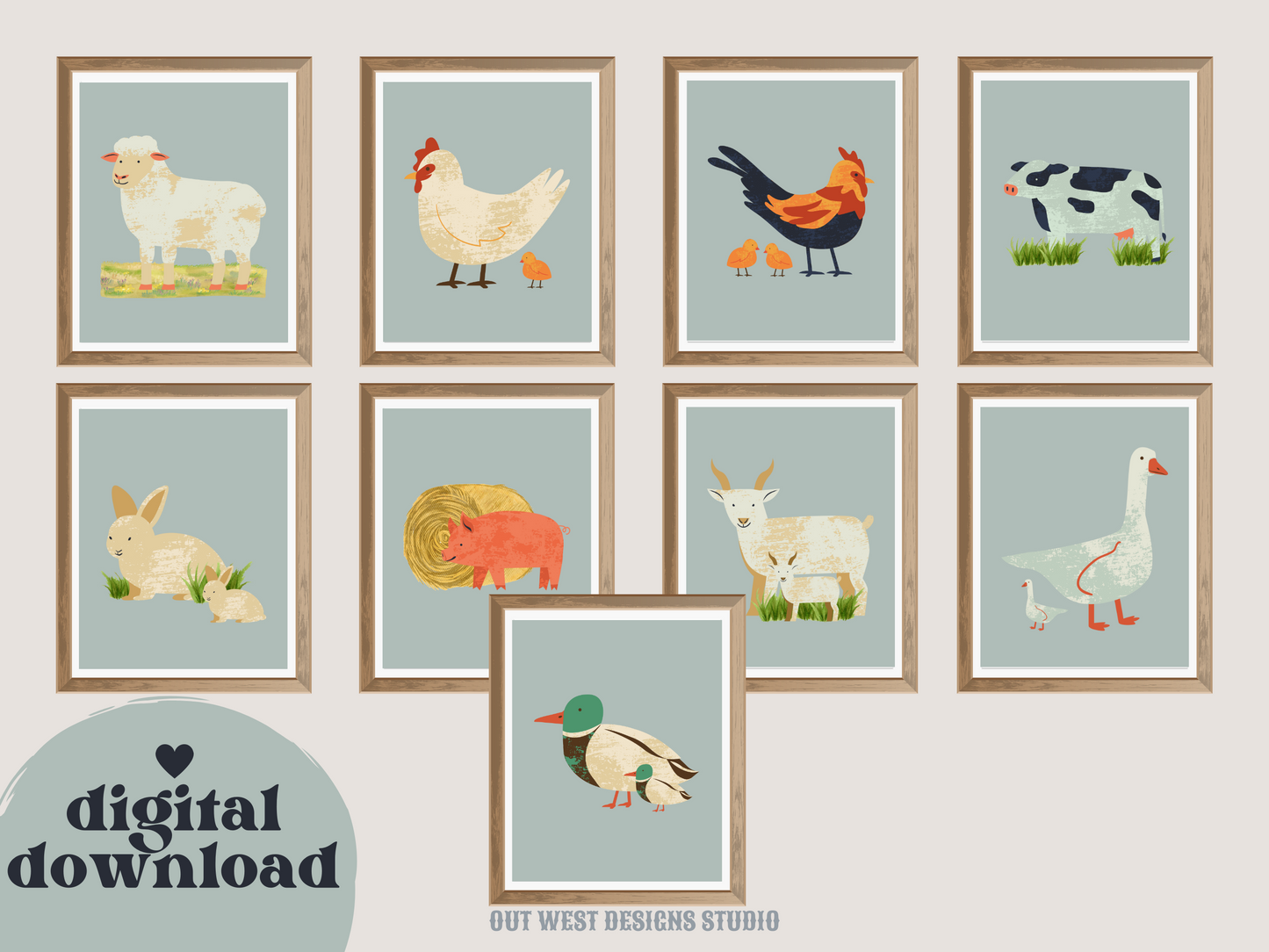 Cute farm animal prints - babies, toddler boys nursery home wall decor - farming baby animal water-color kids bedroom