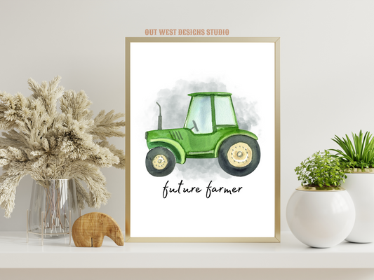 Future farmer green tractor farm print - babies, toddler boys nursery home wall decor - farming machinery water-color kids bedroom