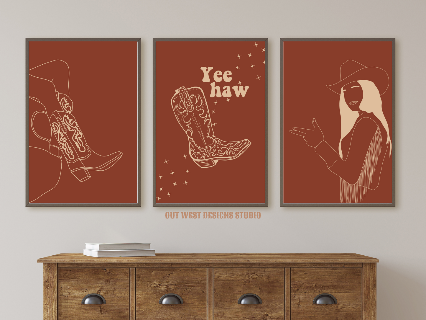 Yee Haw Cowgirl Desert set of 3 prints - Western home decor - Poster wall art cowgirl boots cowboy print