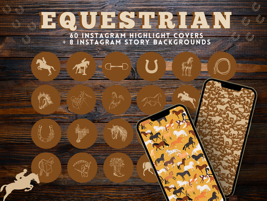 Equestrian horse riding Instagram highlight covers + story backgrounds - show jumping, pony, dressage, rodeo cowgirl IG icons