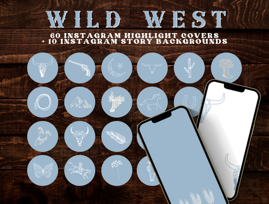 Wild West Cowgirl soft blue Turquoise Instagram highlight covers + story backgrounds - blue aqua color