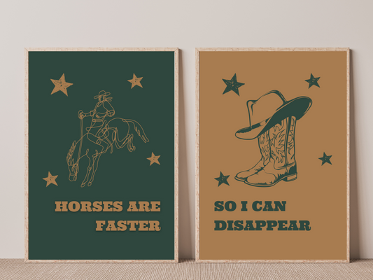 Horses are faster western print for babies nursery or home wall decor - blue + off white color - Cowboy boots kids bedroom Ian Munsick