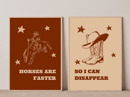 Horses are faster western print for babies nursery or home wall decor - cream + rust color - Cowboy boots kids bedroom Ian Munsick