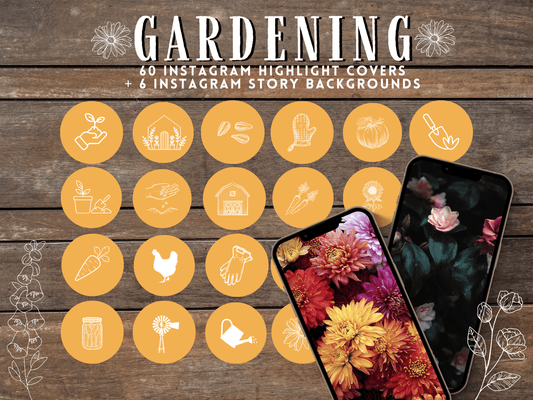 Yellow Gardening floral Instagram highlight covers + story backgrounds - Garden flower horticulture IG icons | social media