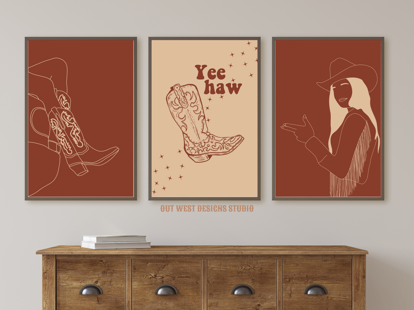 Yee Haw Cowgirl Desert set of 3 prints - Western home decor - Poster wall art cowgirl boots cowboy print