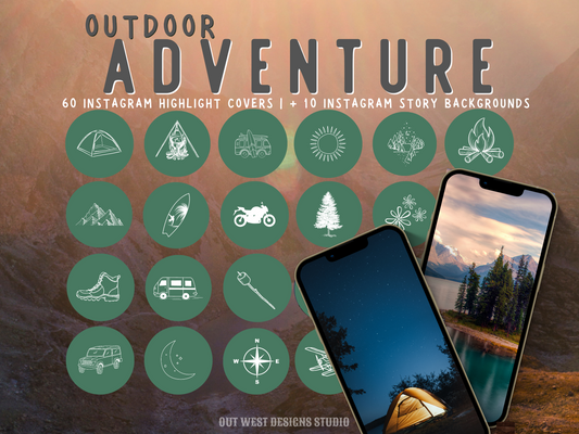 Outdoor Adventure travel boho Instagram highlight covers + story backgrounds - green | exploring wanderlust camping IG icons