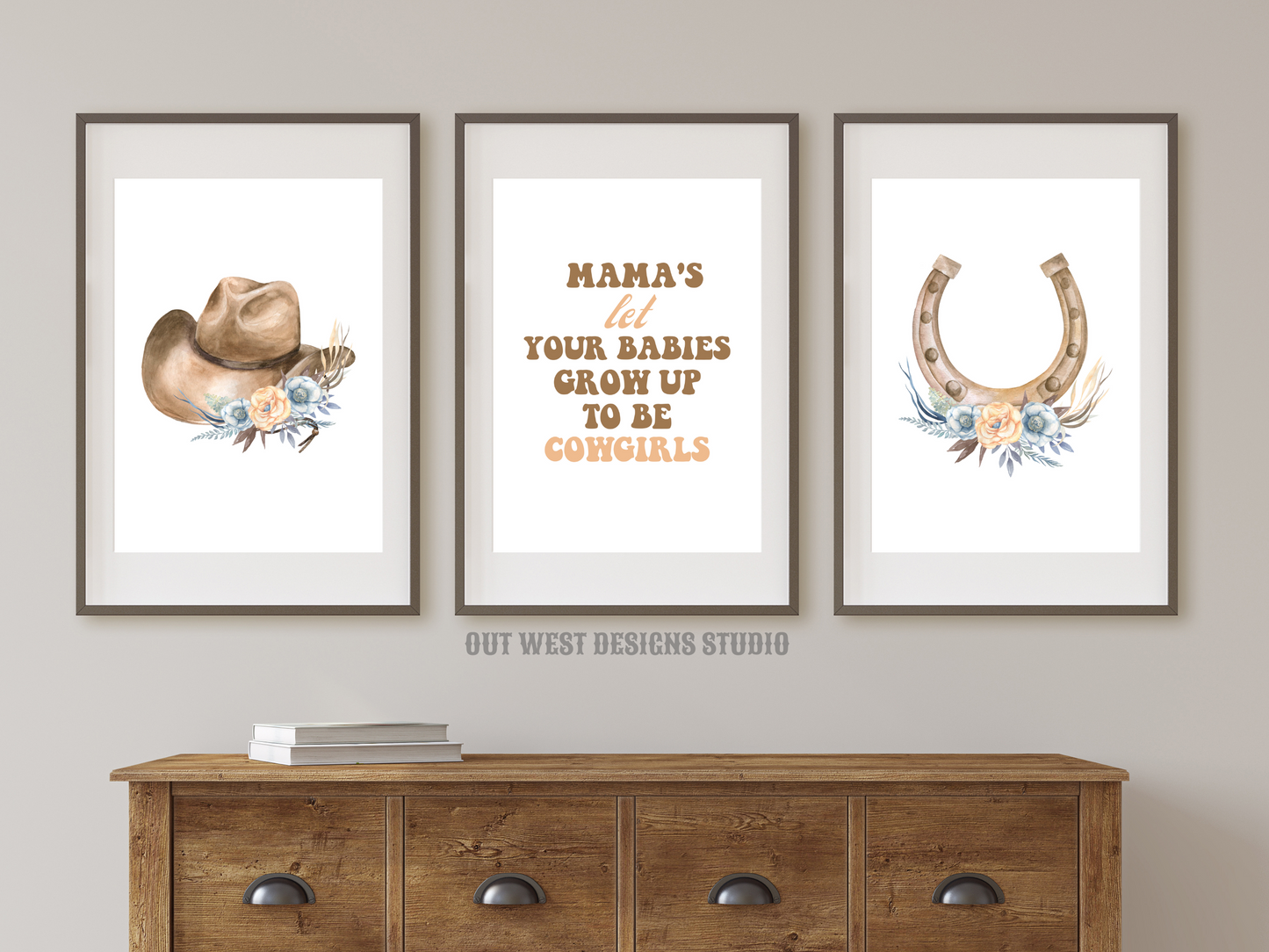 Mama's let your babies grow up to be cowgirls print- babies, toddler boys nursery home wall decor - play room + kids bedroom poster art