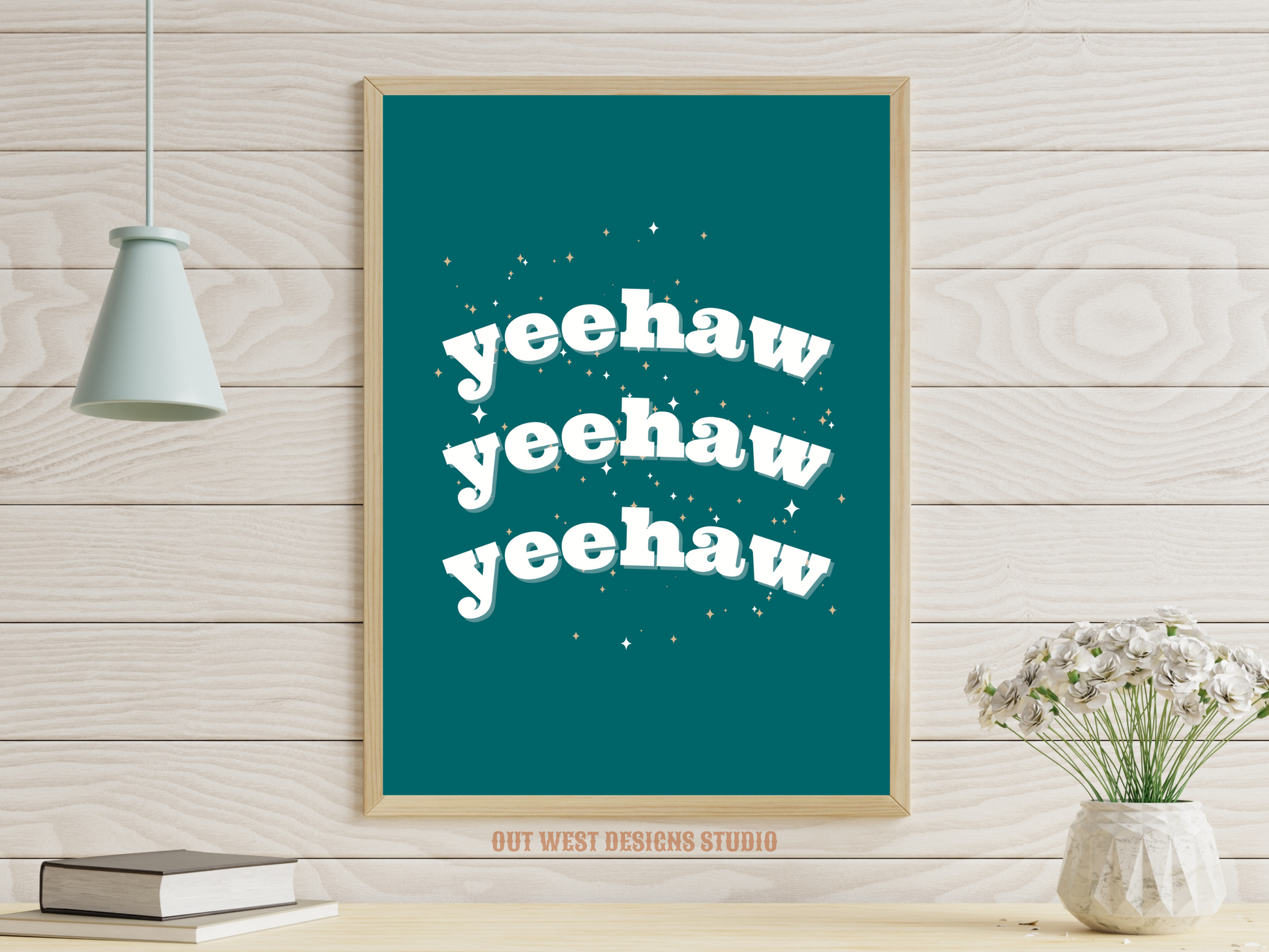 Yee haw cowgirl print color - Western home decor - Retro Poster wall bedroom, hallway, lounge room southern western art!