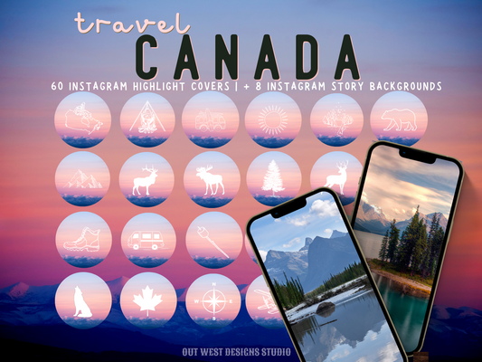 Canada Adventure travel boho Instagram highlight covers + story backgrounds - Canadian pastel ice | exploring wanderlust camping IG icons