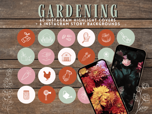 Gardening floral Instagram highlight covers + story backgrounds - Garden flower green pink red IG icons | social media