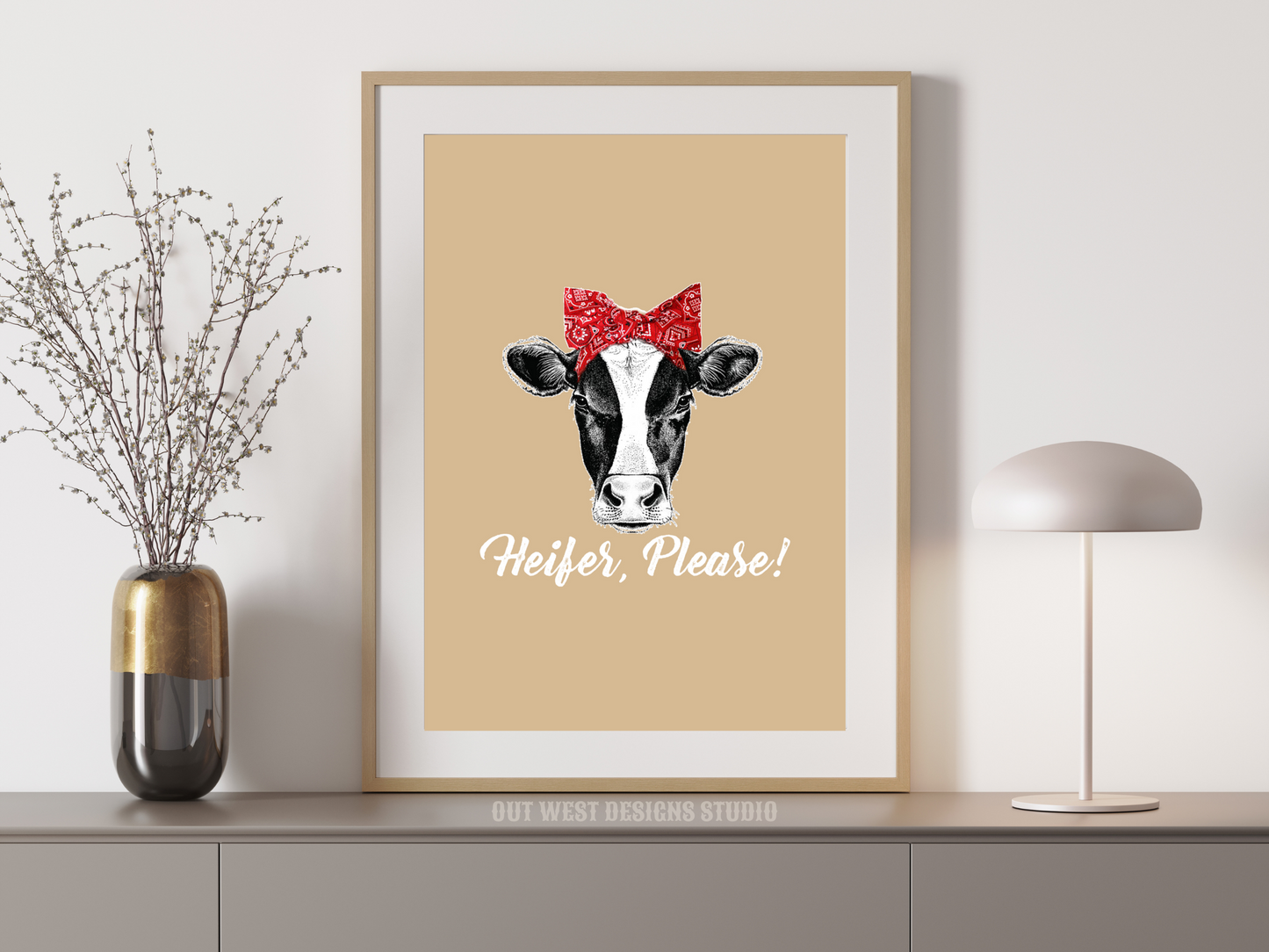 Heifer please cowgirl print black - Western home decor - Retro Poster wall bedroom, hallway, lounge room southern cow calf western art!