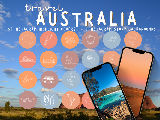 Australian travel boho Instagram highlight covers + story backgrounds - Outback orange pinks cream color Australia wanderlust IG icons