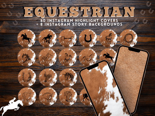 Cowhide Equestrian horse riding Instagram highlight covers + story backgrounds - show jumping, pony, dressage, rodeo cowgirl IG icons