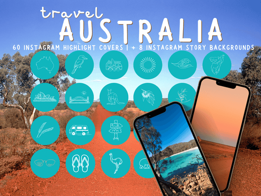 Australian travel boho Instagram highlight covers + story backgrounds - Outback Aqua color Australian wanderlust IG icons