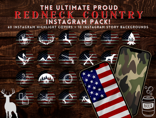 Redneck USA Country Instagram highlight covers + story backgrounds - FLAG hunting camo Western IG icons deer elk bear hunter social