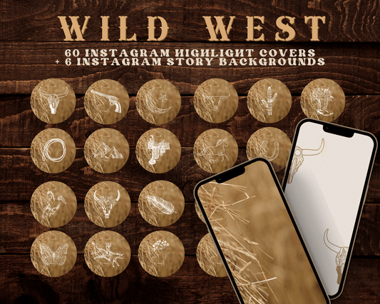 Wild West Cowgirl Instagram highlight covers + story backgrounds - Hay caramel brown cream + white western rodeo IG icons for social media