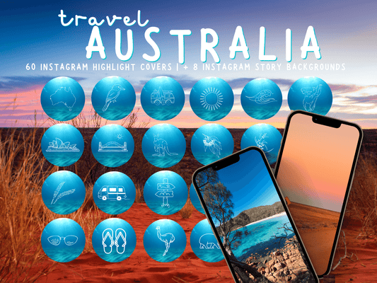 Australian ocean travel boho Instagram highlight covers + story backgrounds - Outback cream color Australia wanderlust IG icons
