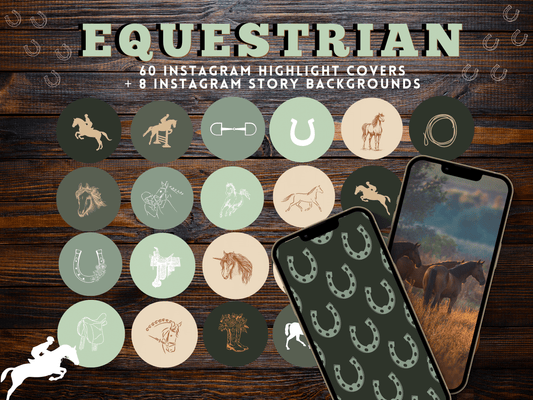 Equestrian horse riding Instagram highlight covers + story backgrounds - Green earthy show jumping, pony, dressage, rodeo cowgirl IG icons