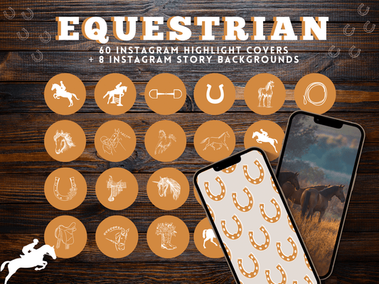 Orange Equestrian horse riding Instagram highlight covers + story backgrounds - show jumping, pony, dressage, rodeo cowgirl IG icons