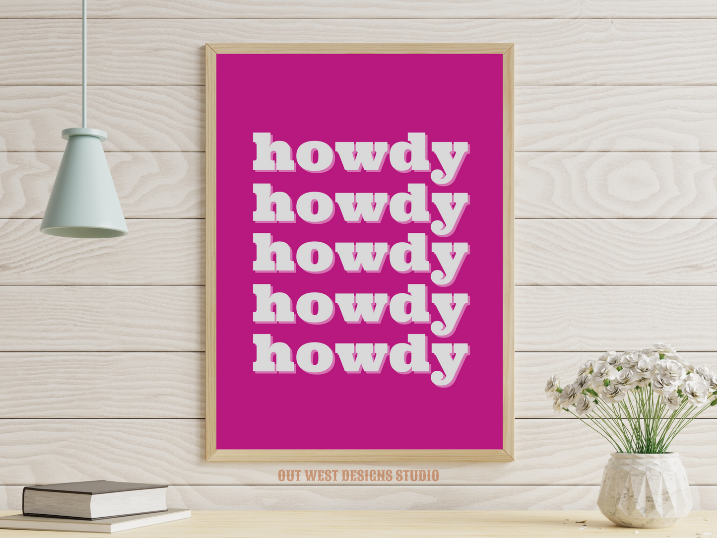 Howdy cowgirl print in Rust pink color - Western home decor - Retro Poster wall bedroom, hallway, lounge room south western art!