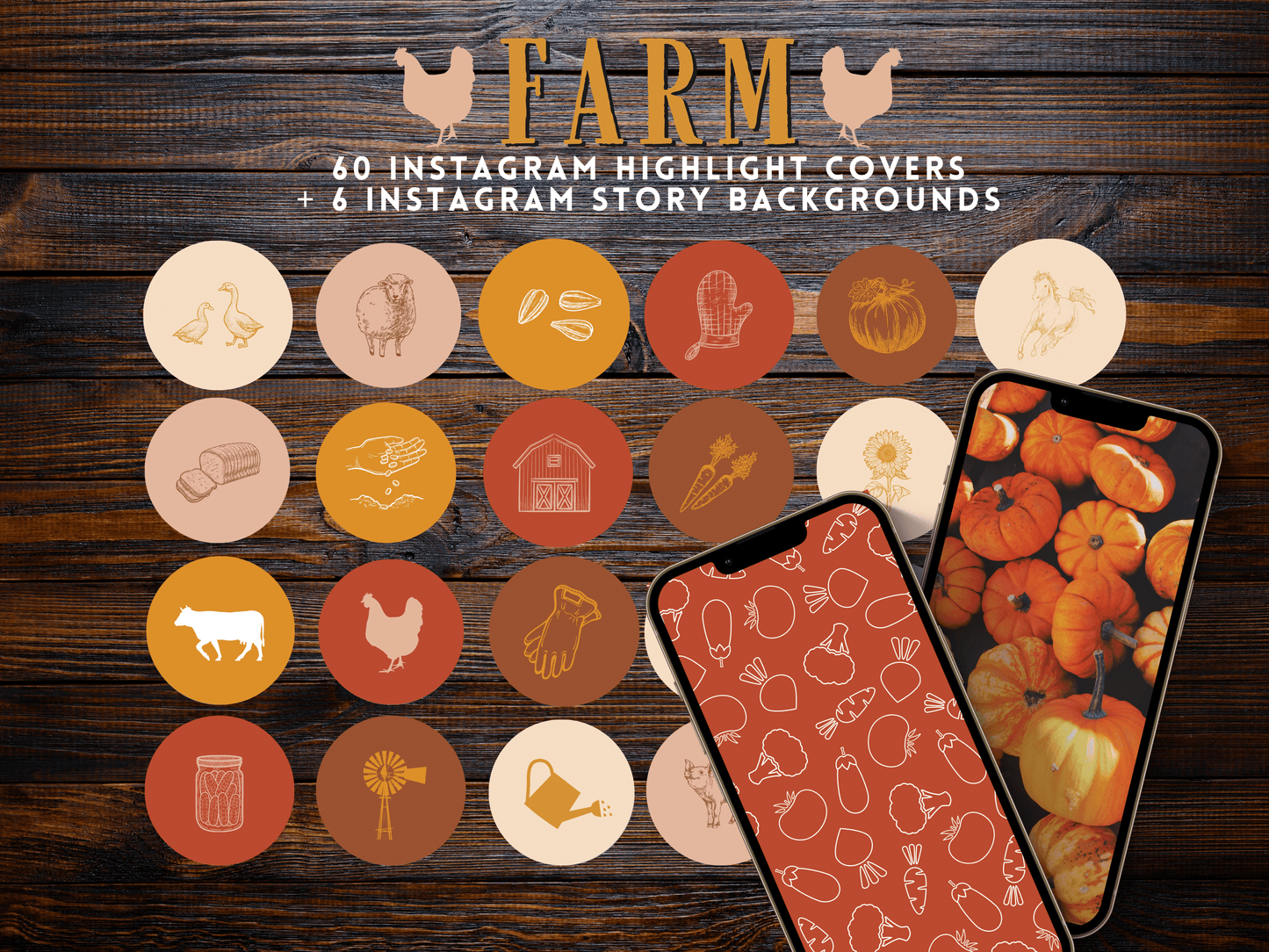 Fall Farm homesteading garden Instagram highlight covers + story backgrounds Farming autumn IG icons social media icons Neutral earthy