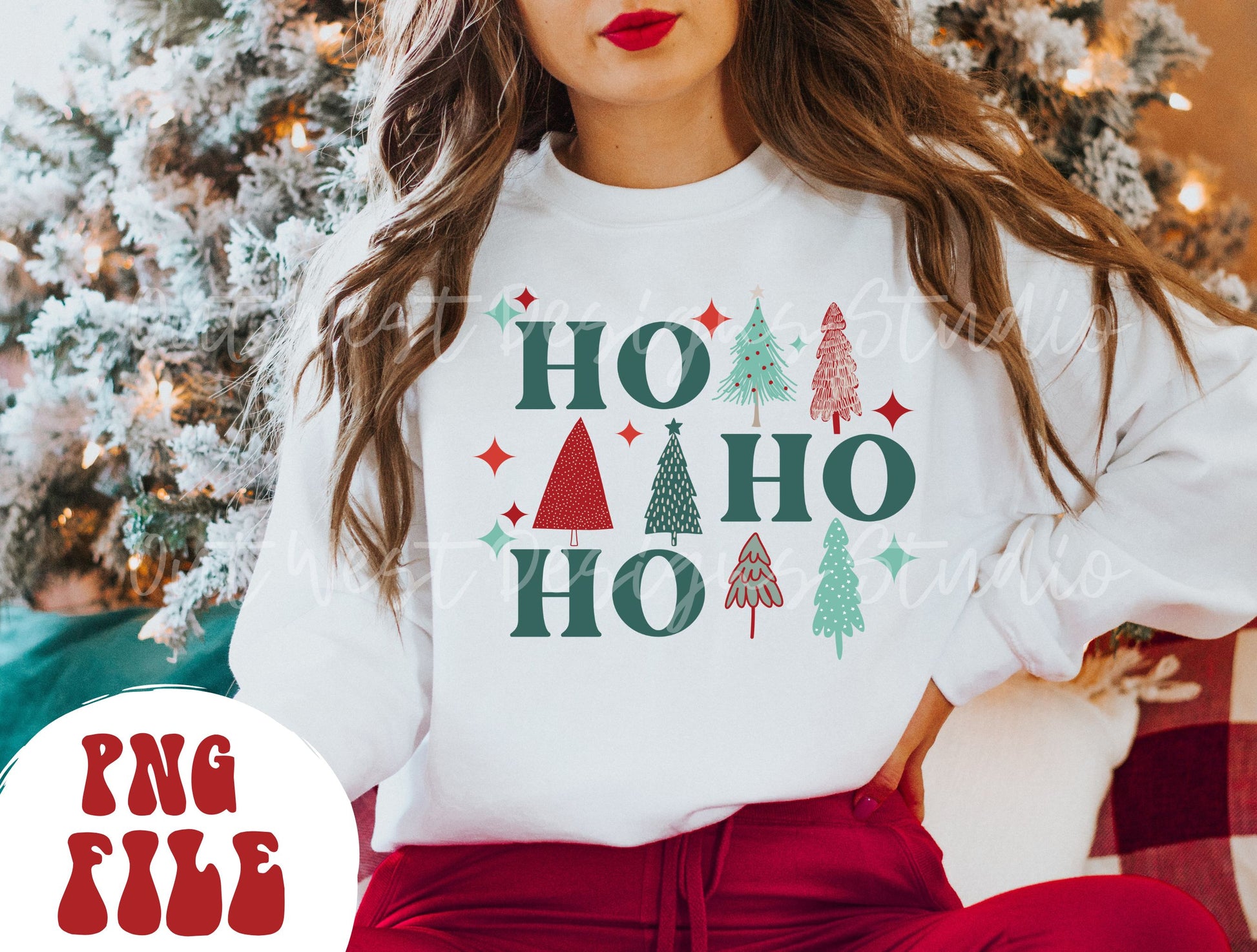 Ho Ho Ho Christmas tree PNG shirt merch Sublimation, Western Png, Digital Illustration, Grunge christmas, Xmas png, Boho christmas