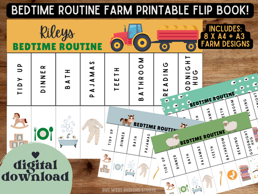 Farm Bedtime night Routine | Digital wakeup Flip Chart | Chore Checklist Printable | Schedule for Kid | Montessori planner farming country