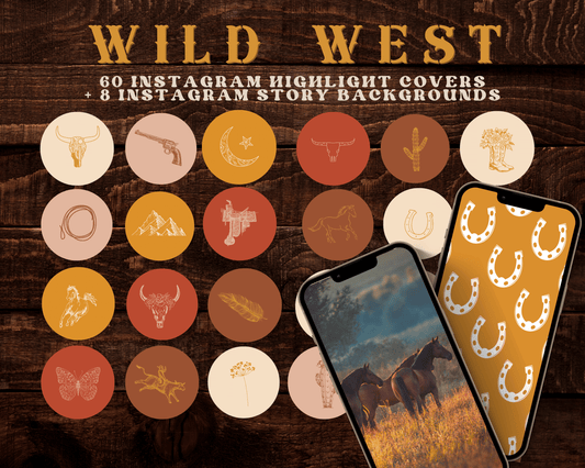 Wild West Western Cowgirl Instagram highlight covers + story backgrounds - Fall orange pink earthy tones Equestrian horse riding