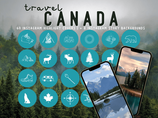 Canada Adventure travel boho Instagram highlight covers + story backgrounds - Canadian Turquoise | exploring wanderlust camping IG icons