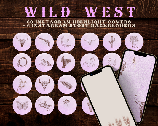 Wild West Cowgirl Instagram highlight covers + story backgrounds - Lavender purple + brown western rodeo IG icons for social media