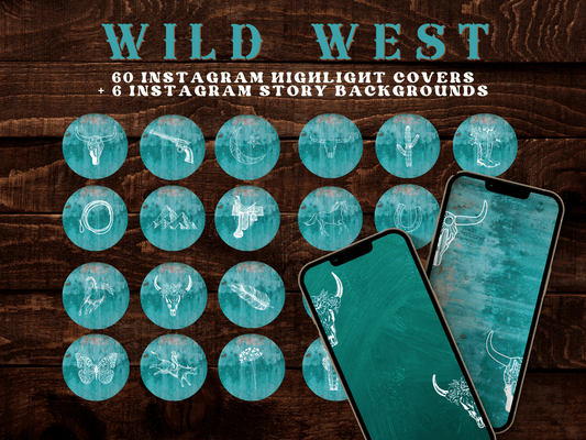 Wild West Turquoise Western Cowgirl Instagram highlight covers + story backgrounds - emerald + white