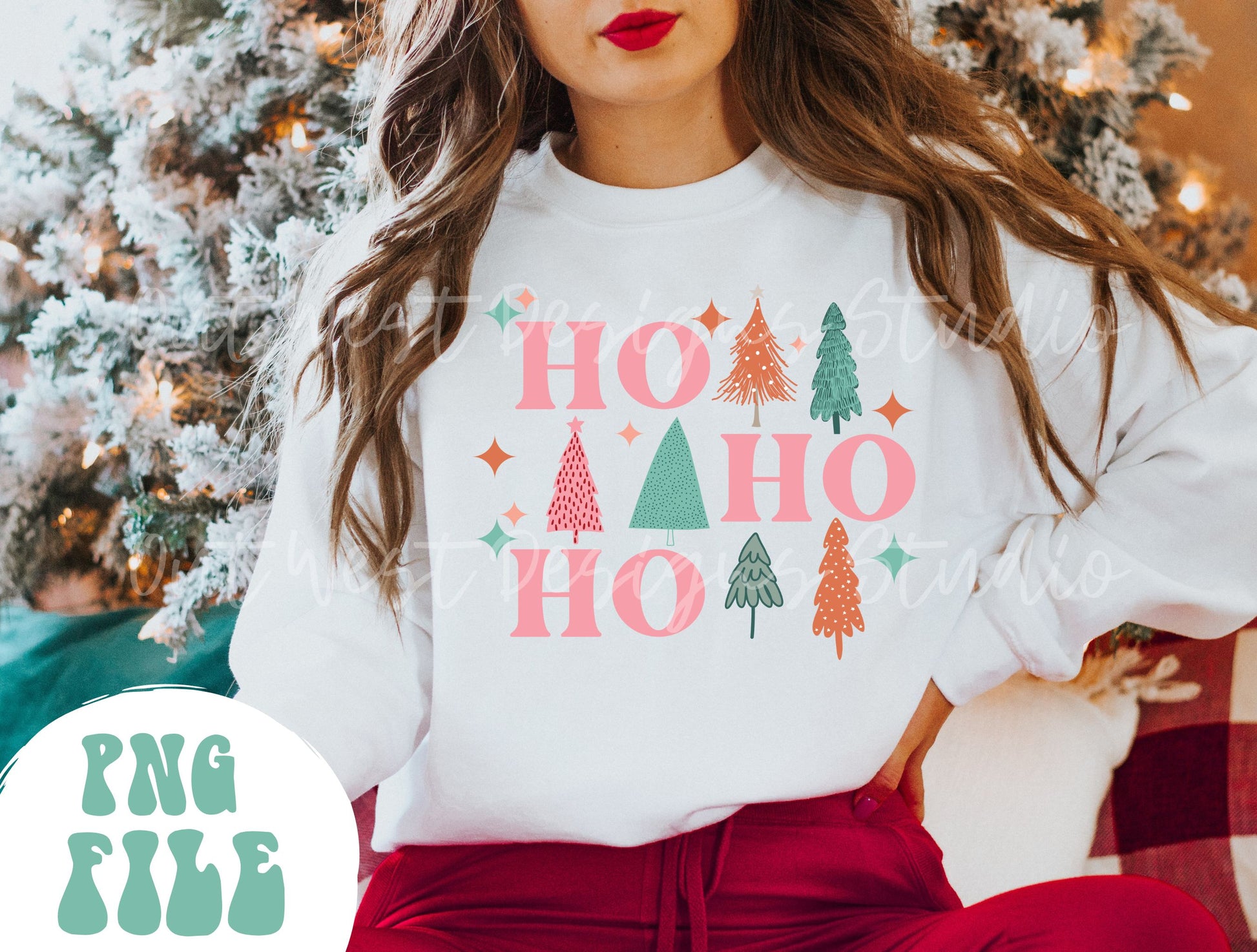 Ho Ho Ho Christmas tree PNG shirt merch Sublimation, Western Png, Digital Illustration, Grunge christmas, Xmas png, Boho christmas