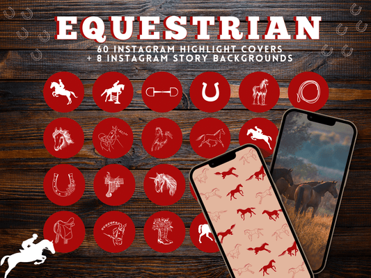 Red Equestrian horse riding Instagram highlight covers + story backgrounds - show jumping, pony, dressage, rodeo cowgirl IG icons