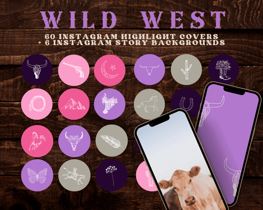 Wild West Cowgirl Instagram highlight covers + story backgrounds - Floral pink purples green white western rodeo IG icons for social media