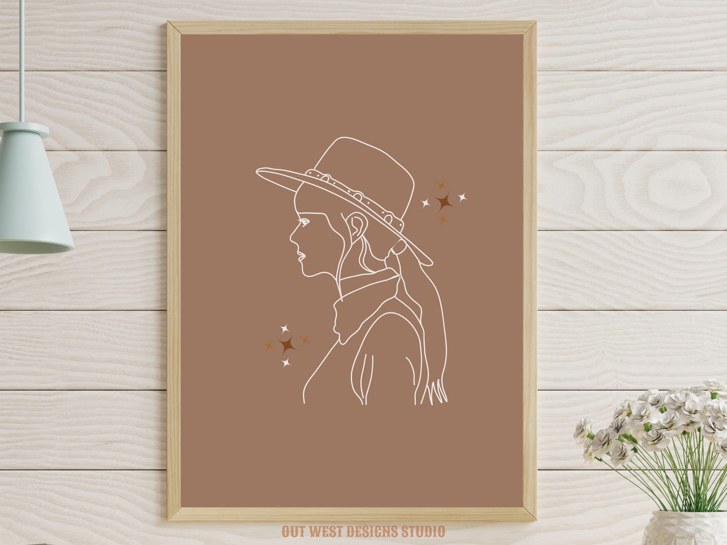 Printable Cosmic Cowgirl print in Off white/grey + black - Western home decor - Poster wall art long cowboy south west boho