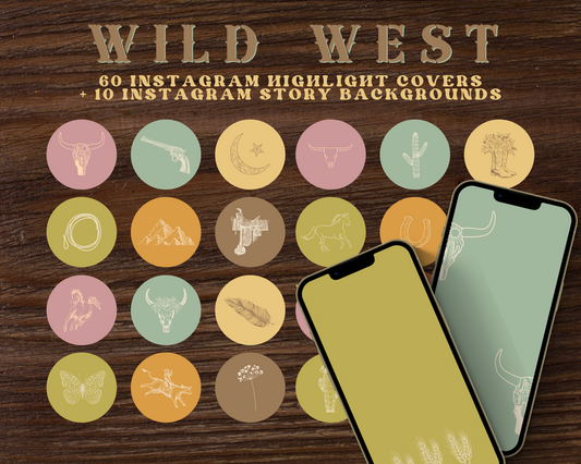 Wild West Cowgirl Instagram highlight covers + story backgrounds - Pastel Sunset western rodeo IG icons for social media