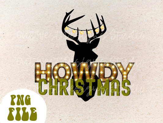 Howdy Christmas png download-Western hunting Christmas png, Country Christmas png, Holiday sublimation, Western png, Howdy png, deer lights