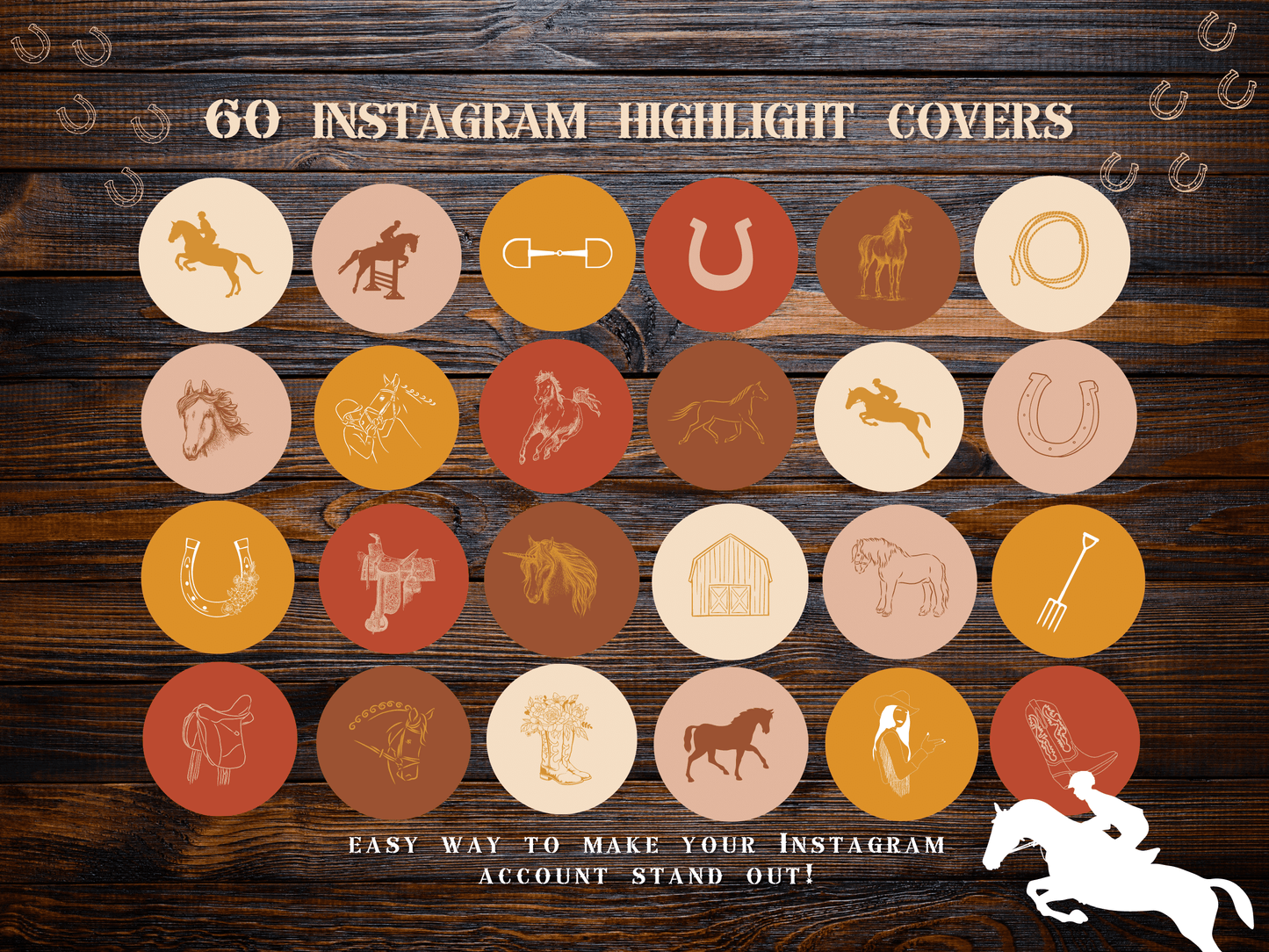 Equestrian horse riding Instagram highlight covers + story backgrounds - Fall earthy show jumping, pony, dressage, rodeo cowgirl IG icons