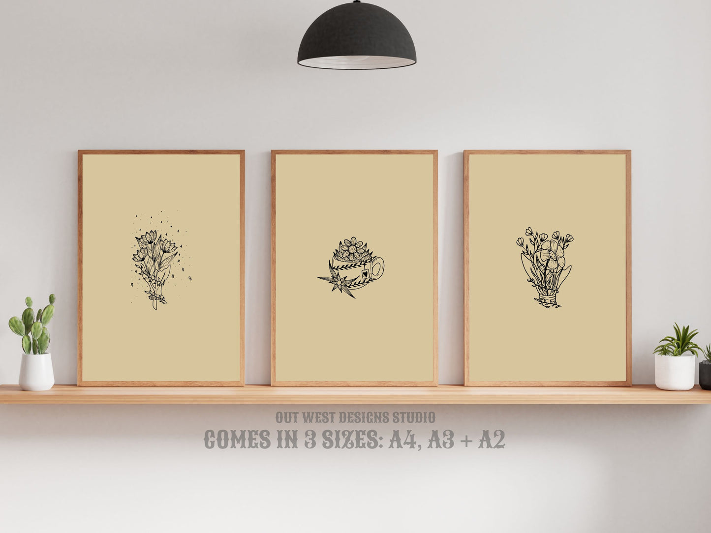 Printable Floral Nostalgia set of 3 prints in yellow + white - farm house home decor Poster wall art flowers, vase, rose, tea cup | country