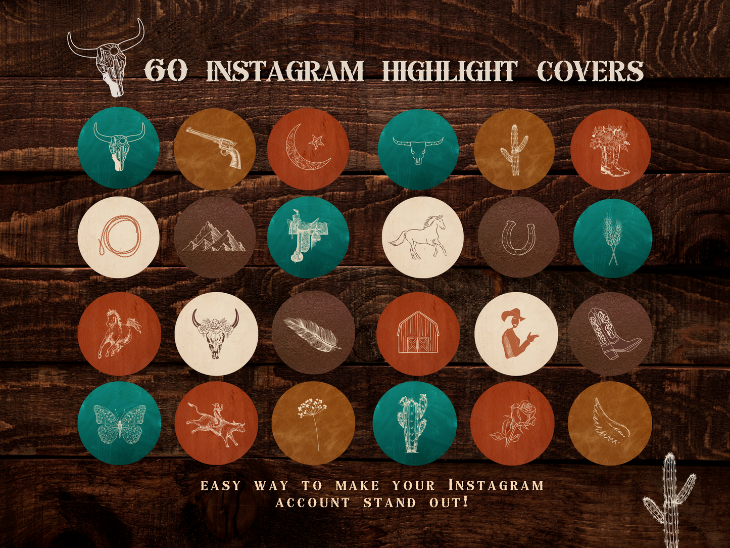 Wild West Western Cowgirl Instagram highlight covers + story backgrounds - Turquoise + rust