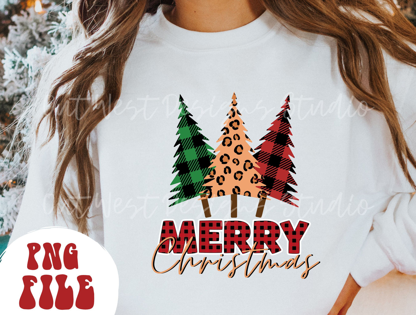 Merry Christmas Leopard and Plaid tree PNG shirt merch Sublimation, Western Png, Digital Illustration, Grunge christmas, Boho christmas Xmas.