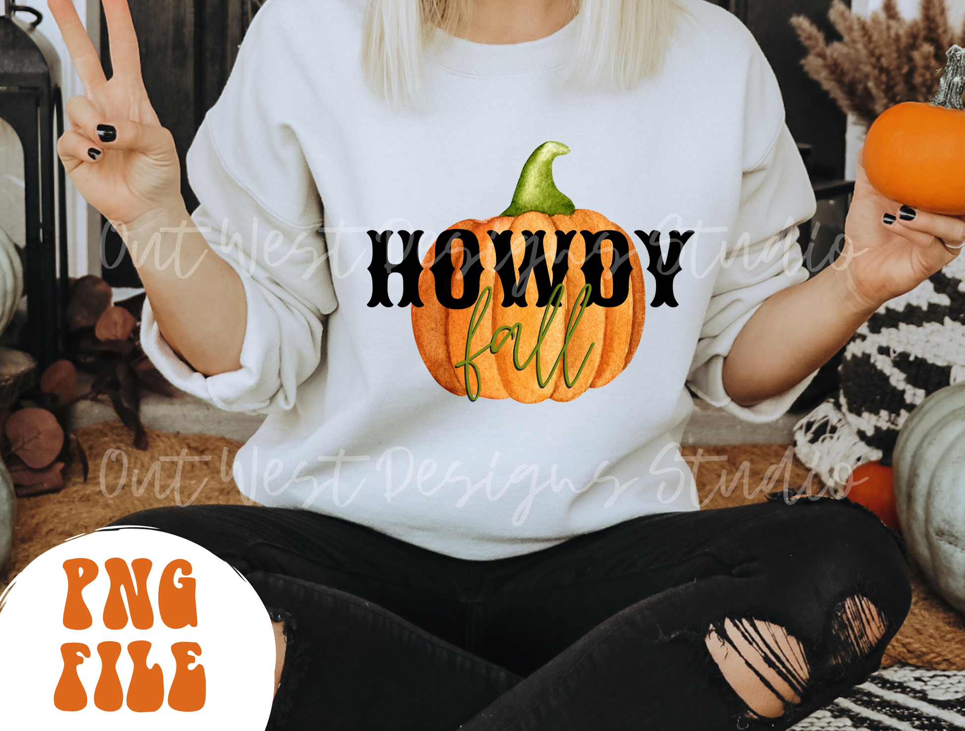 Western Fall halloween Howdy fall pumpkin PNG, Season, Sublimation Design instant Downloads, Retro Autumn Vibes, Thanksgiving