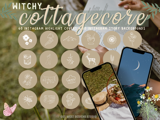 Cottagecore 60 Instagram Practical magic themed IG Highlight covers | Witchy farm Icons Insta Story backgrounds | cottage core Circle Icons