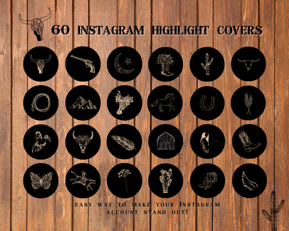 Wild West Cowgirl western Instagram highlight covers + story backgrounds - Black IG icons