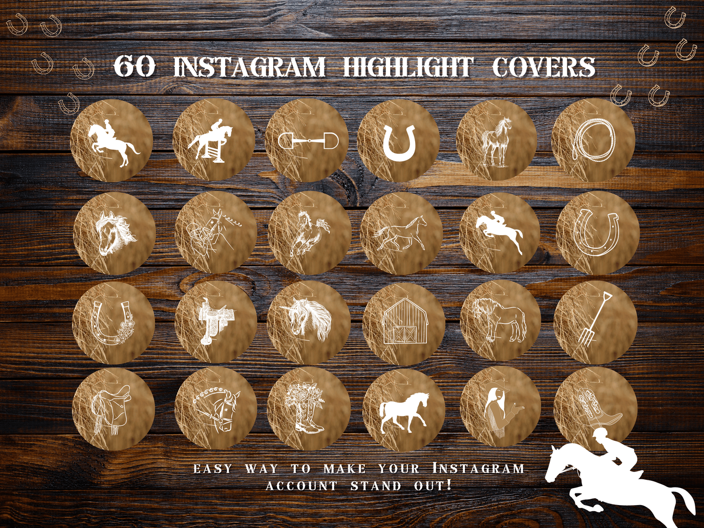 Equestrian horse riding Instagram highlight covers + story backgrounds - Hay tan show jumping, pony, dressage, rodeo cowgirl IG icons