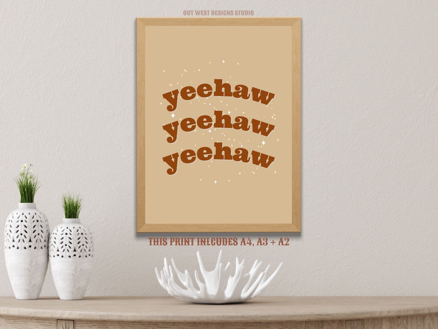 Yee haw cowgirl print color - Western home decor - Retro Poster wall bedroom, hallway, lounge room southern western art!