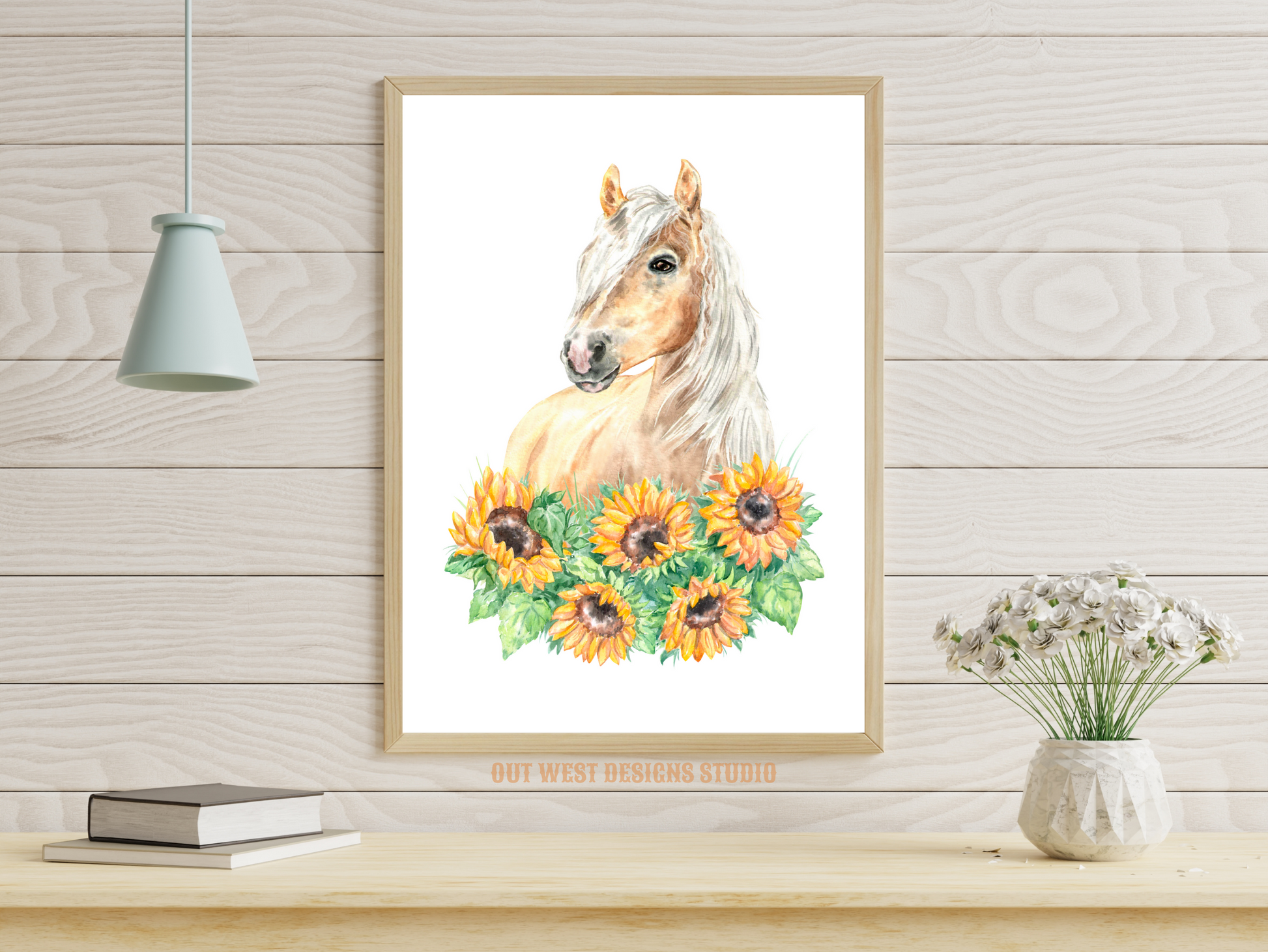 Sunflowers + Palomino horse print - babies, toddler girls + boys nursery home wall decor - pony cowgirl cowboy horses kids bedroom