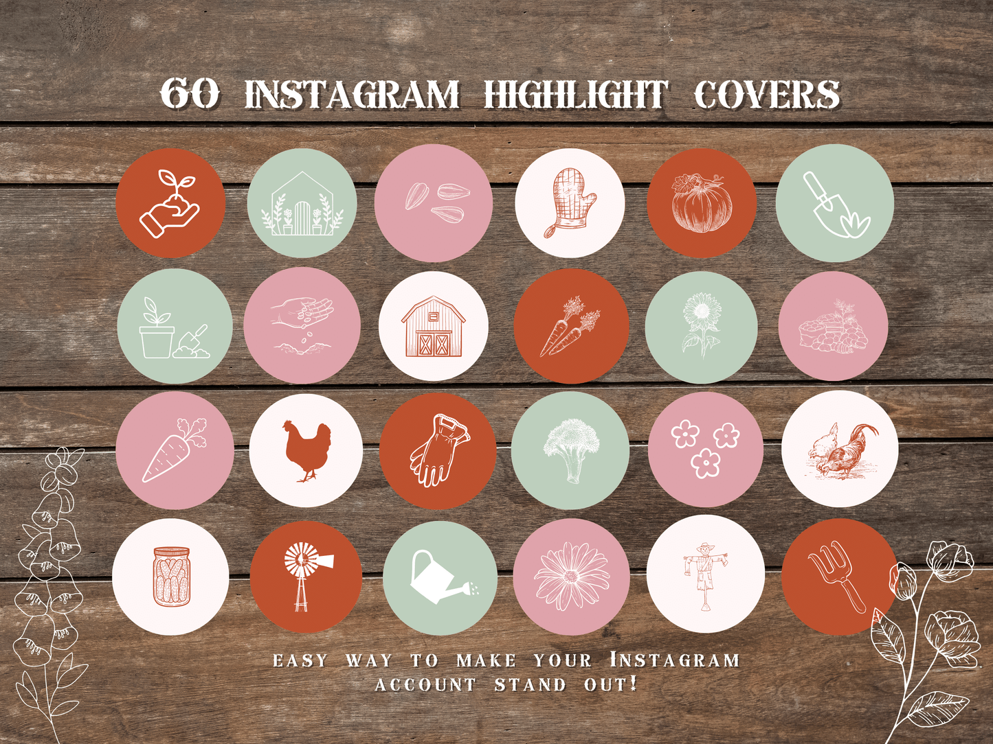 Gardening floral Instagram highlight covers + story backgrounds - Garden flower green pink red IG icons | social media