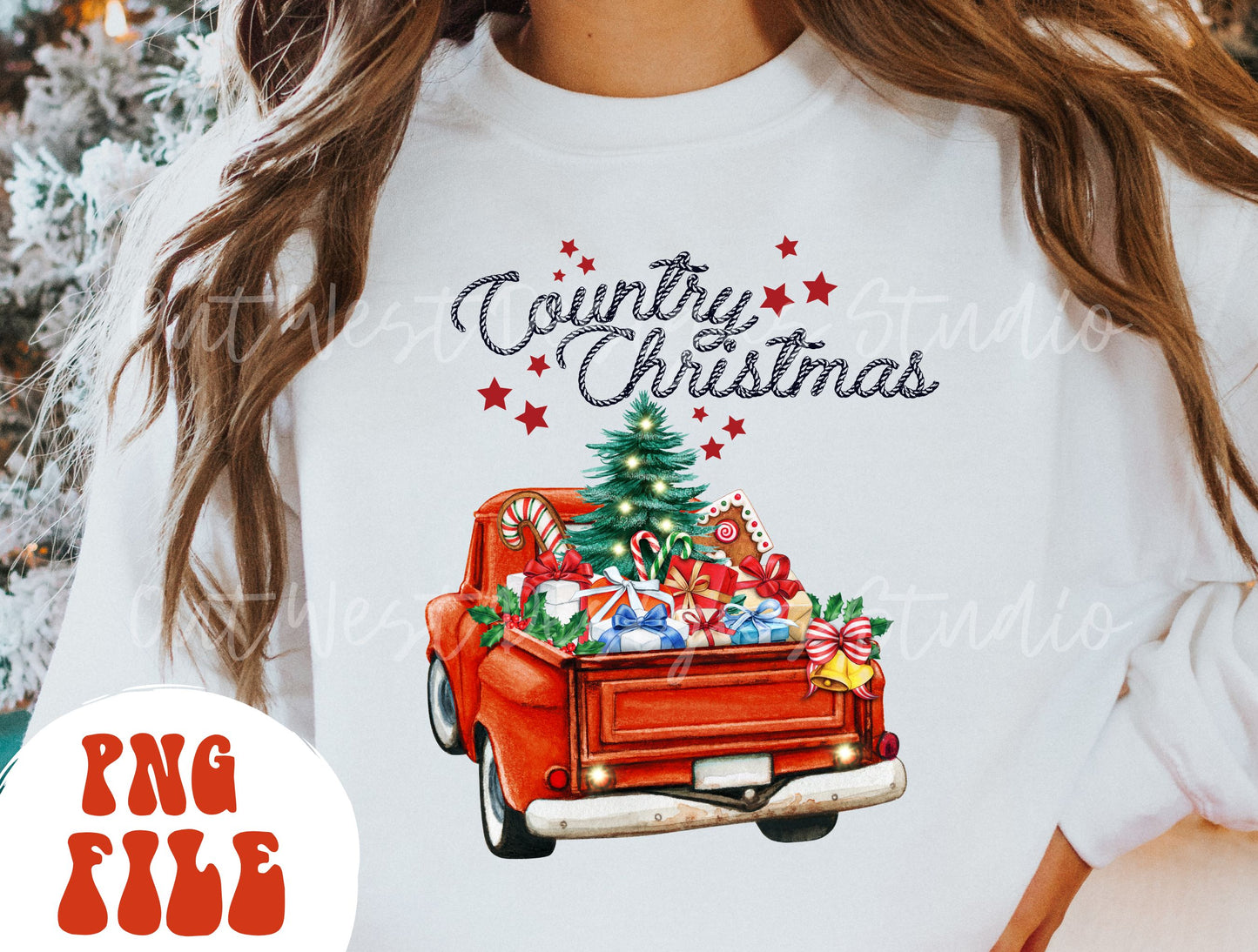 Country Christmas Western Vintage Truck Sublimation, Cowboy Png, Digital Illustration, Sublimation File, Christmas Png, Xmas png, Cowgirl