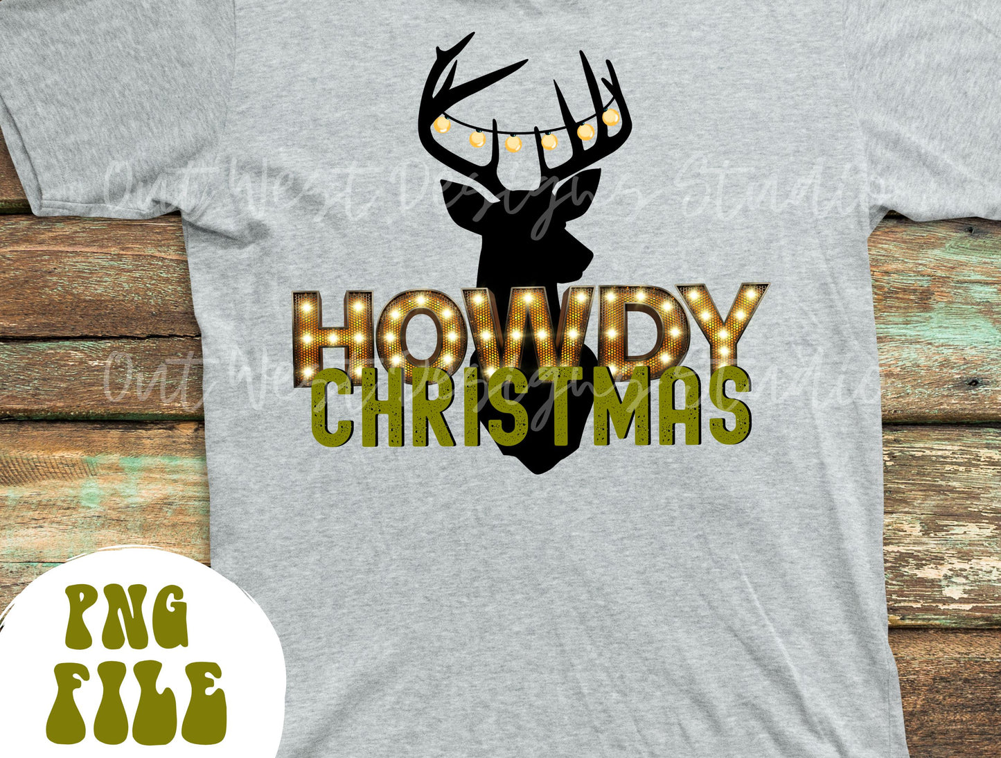 Howdy Christmas png download-Western hunting Christmas png, Country Christmas png, Holiday sublimation, Western png, Howdy png, deer lights